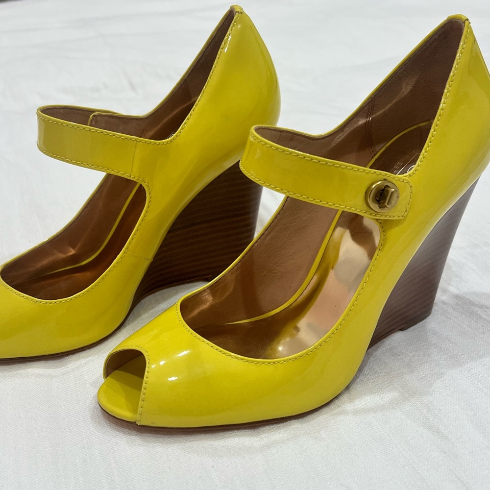 Coach Yellow Buckled Wedges